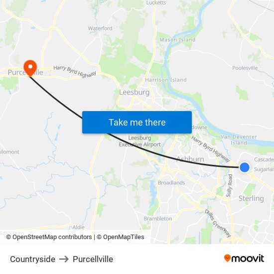 Countryside to Purcellville map