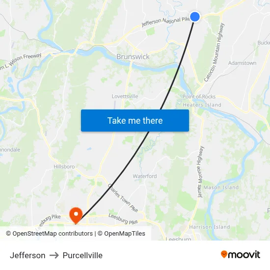 Jefferson to Purcellville map