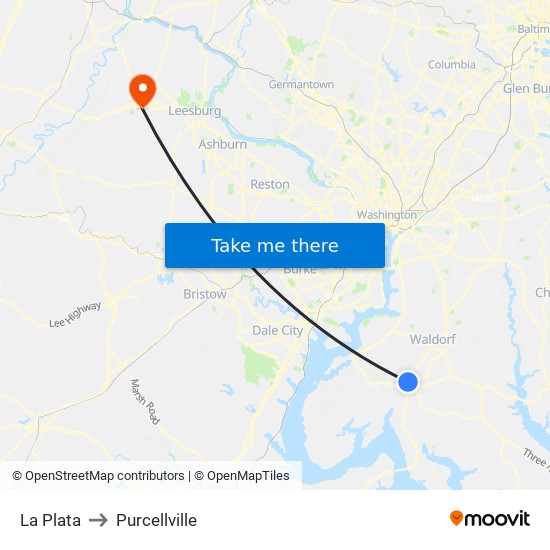 La Plata to Purcellville map