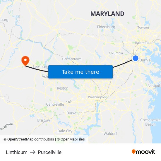 Linthicum to Purcellville map