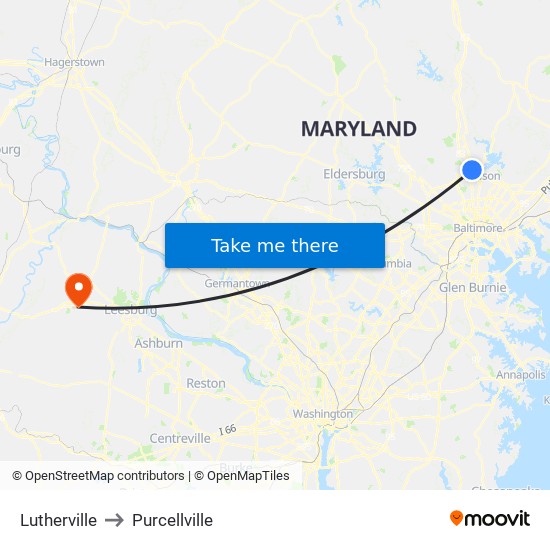 Lutherville to Purcellville map