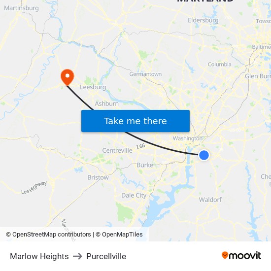 Marlow Heights to Purcellville map