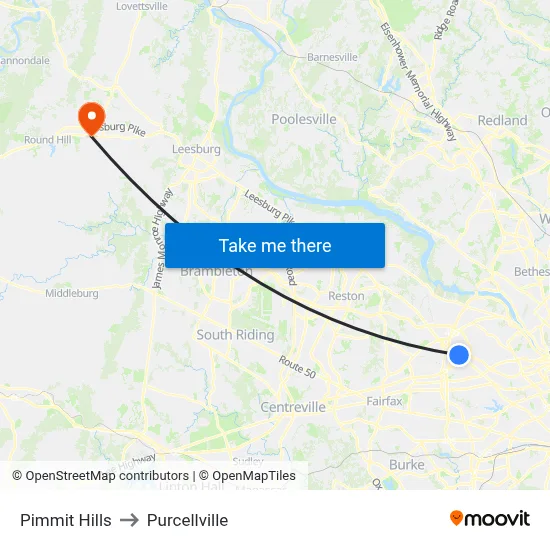 Pimmit Hills to Purcellville map