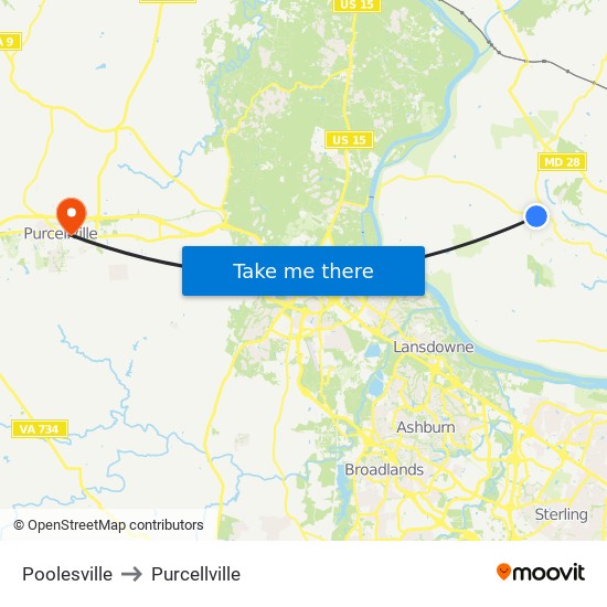 Poolesville to Purcellville map