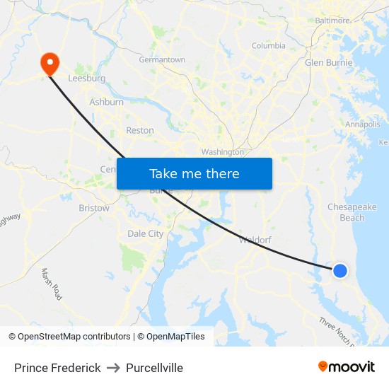 Prince Frederick to Purcellville map