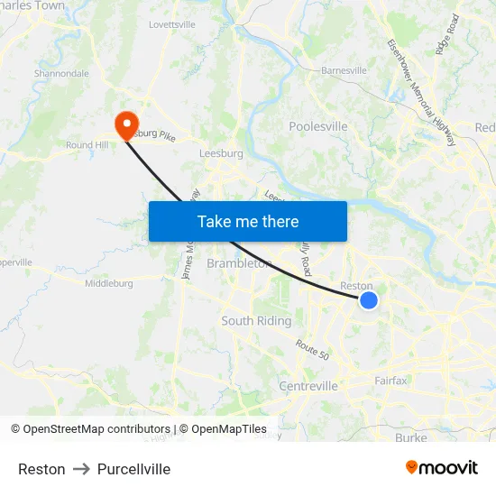 Reston to Purcellville map