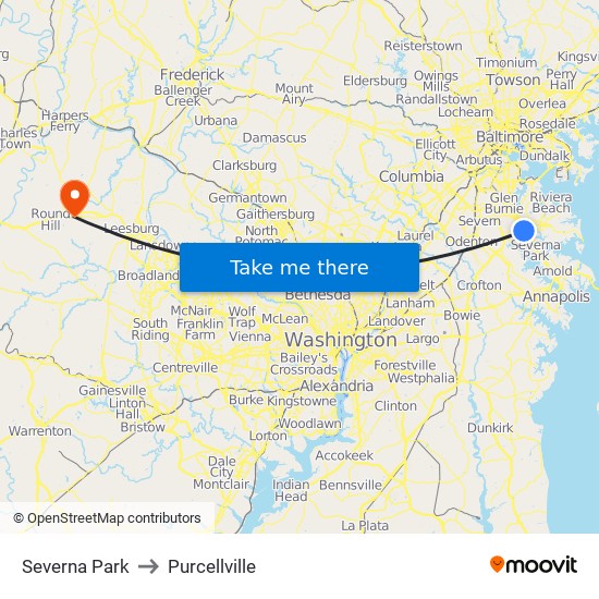 Severna Park to Purcellville map