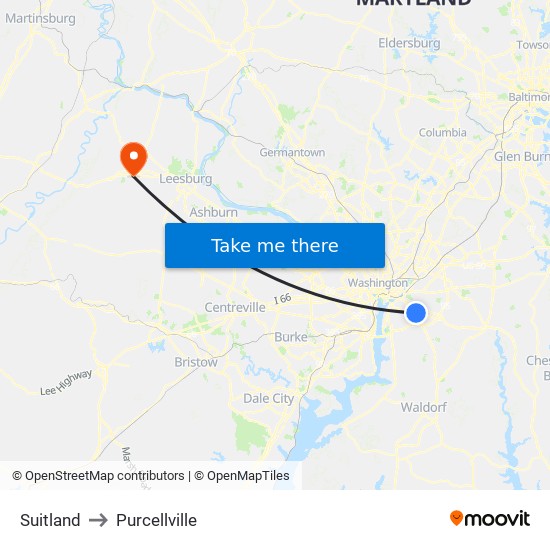 Suitland to Purcellville map