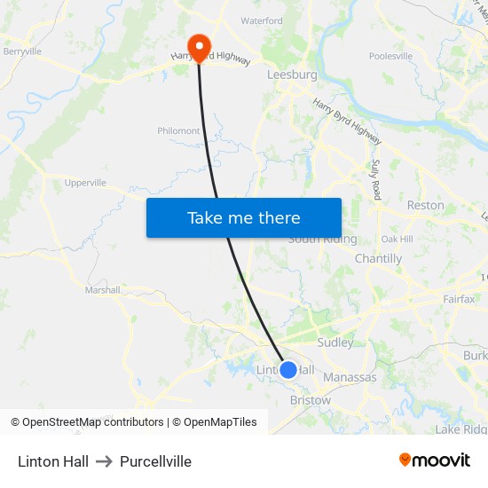 Linton Hall to Purcellville map