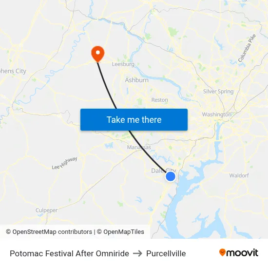 Potomac Festival After Omniride to Purcellville map
