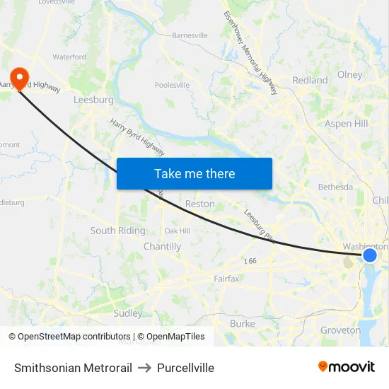 Smithsonian Metrorail to Purcellville map