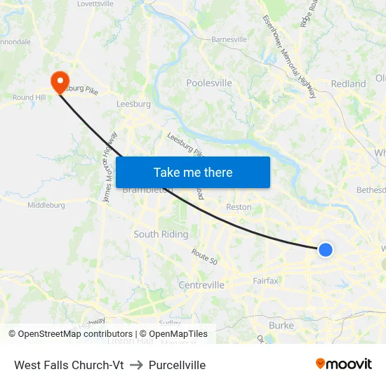 West Falls Church-Vt to Purcellville map