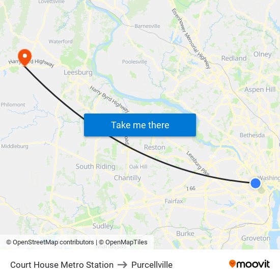 Court House Metro Station to Purcellville map