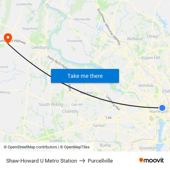 Shaw-Howard U Metro Station to Purcellville map