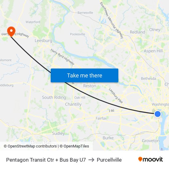 Pentagon Transit Ctr + Bus Bay U7 to Purcellville map