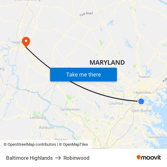 Baltimore Highlands to Robinwood map