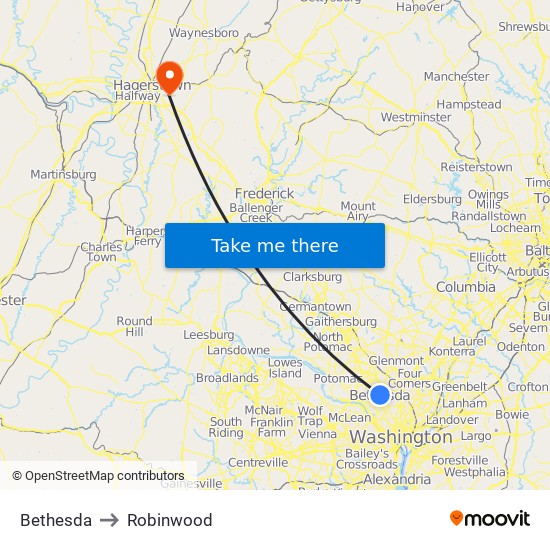 Bethesda to Robinwood map