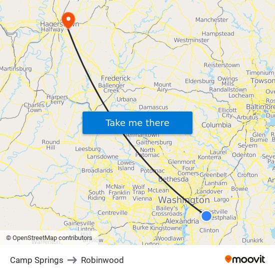 Camp Springs to Robinwood map