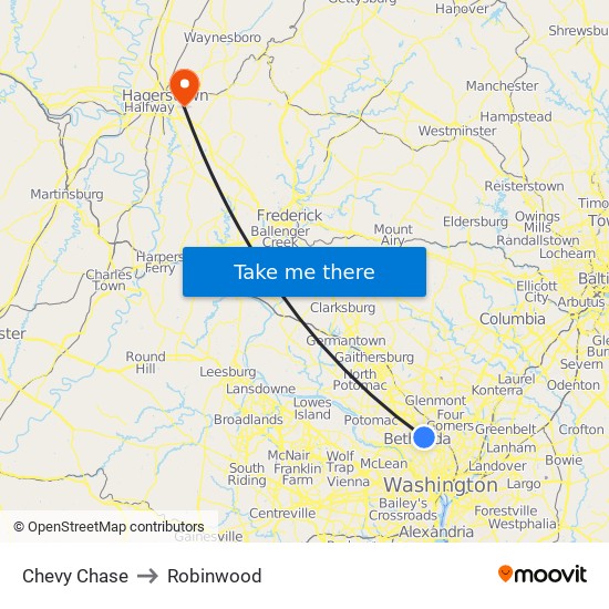 Chevy Chase to Robinwood map