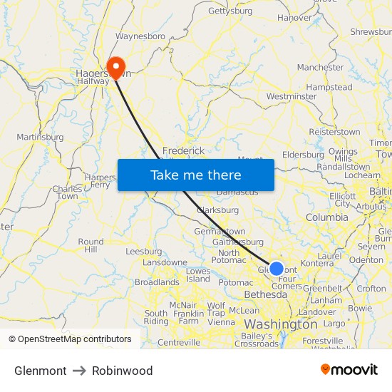 Glenmont to Robinwood map