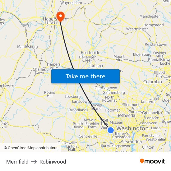Merrifield to Robinwood map