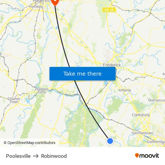 Poolesville to Robinwood map