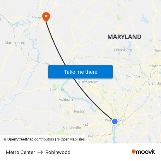Metro Center to Robinwood map