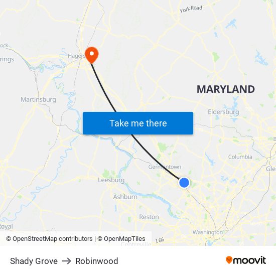 Shady Grove to Robinwood map