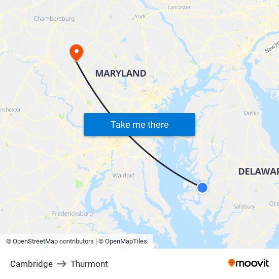 Cambridge to Thurmont map