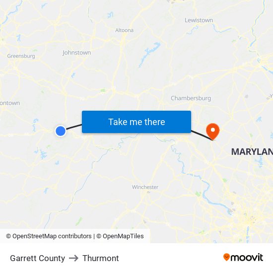 Garrett County to Thurmont map