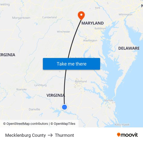 Mecklenburg County to Thurmont map