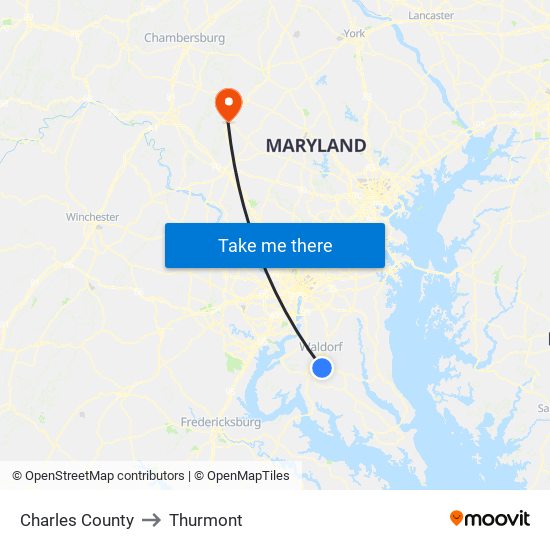 Charles County to Thurmont map