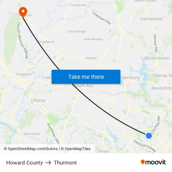 Howard County to Thurmont map