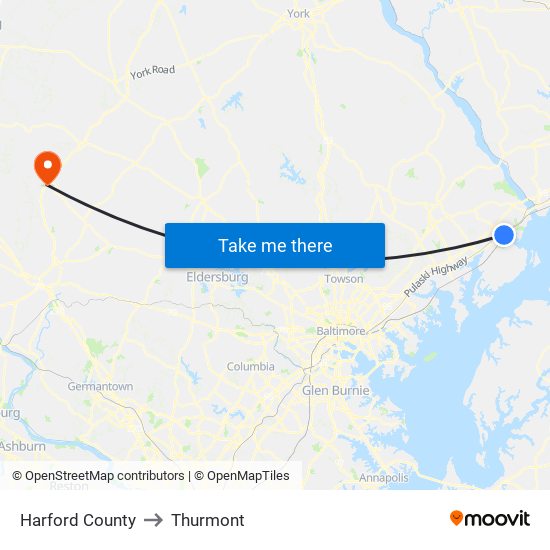 Harford County to Thurmont map