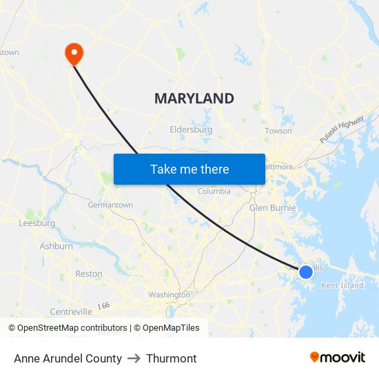 Anne Arundel County to Thurmont map