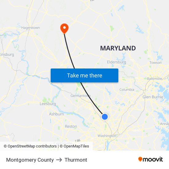 Montgomery County to Thurmont map