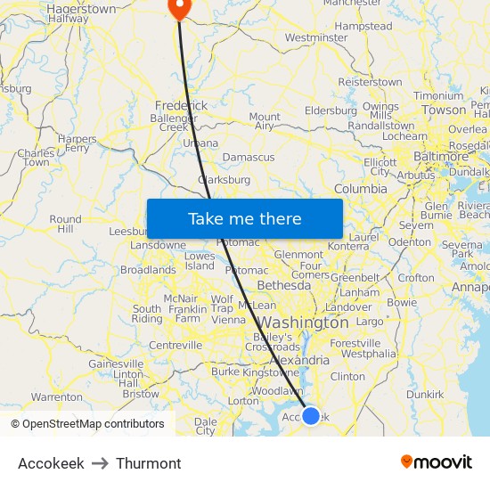 Accokeek to Thurmont map