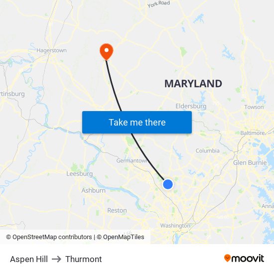 Aspen Hill to Thurmont map