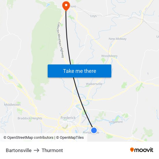 Bartonsville to Thurmont map