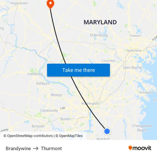 Brandywine to Thurmont map