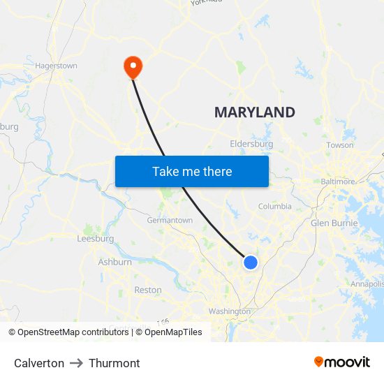 Calverton to Thurmont map