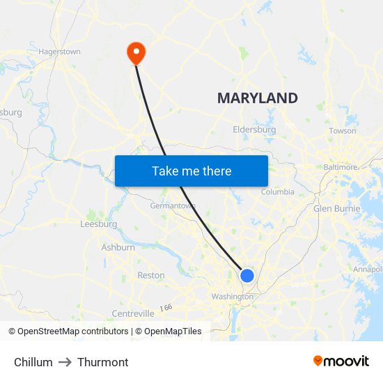 Chillum to Thurmont map