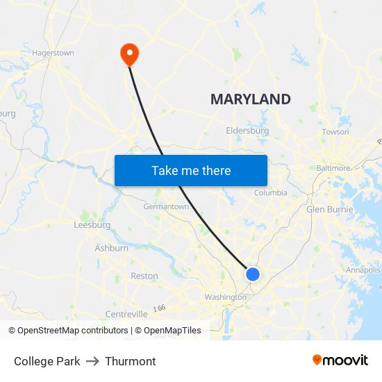 College Park to Thurmont map