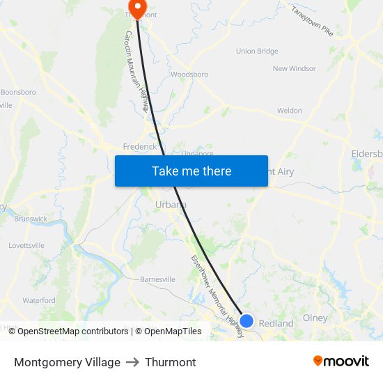 Montgomery Village to Thurmont map