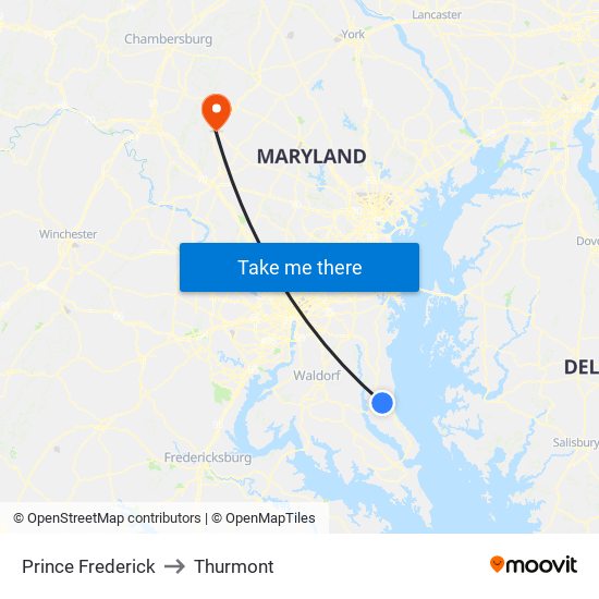 Prince Frederick to Thurmont map