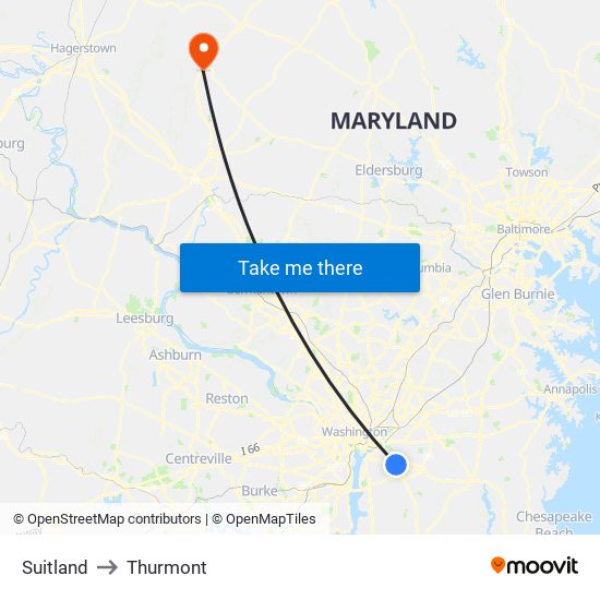 Suitland to Thurmont map