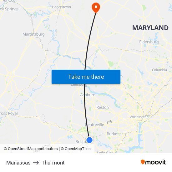 Manassas to Thurmont map