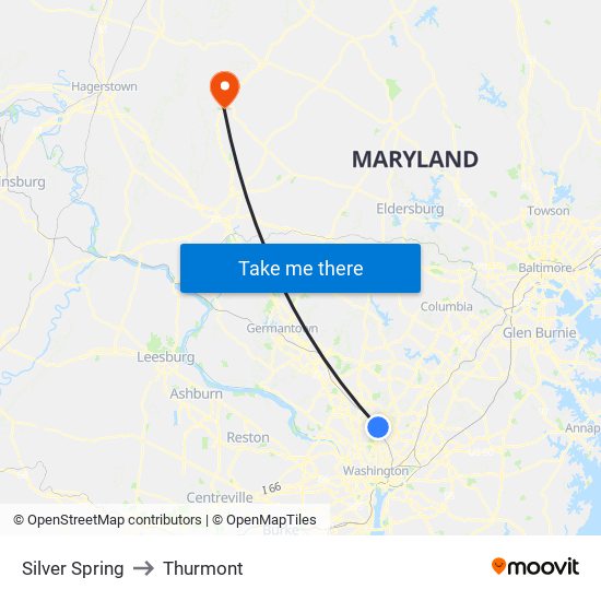 Silver Spring to Thurmont map