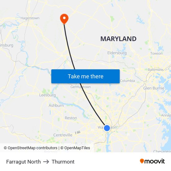 Farragut North to Thurmont map