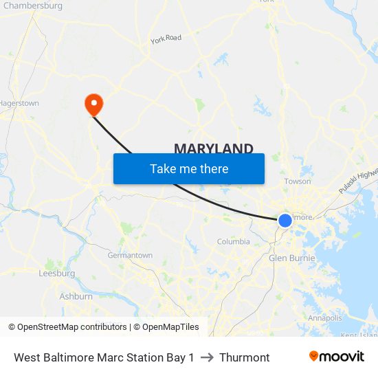 West Baltimore Marc Station Bay 1 to Thurmont map